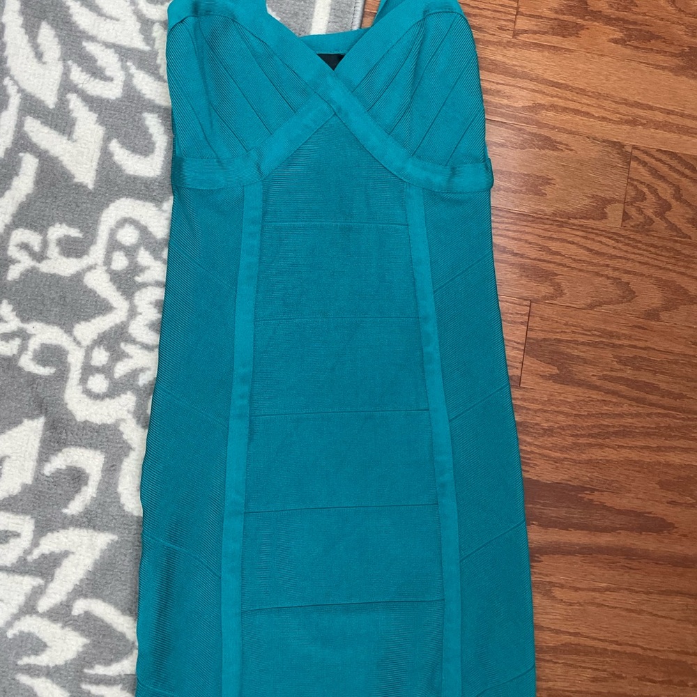 BEBE blue mini bodycon dress